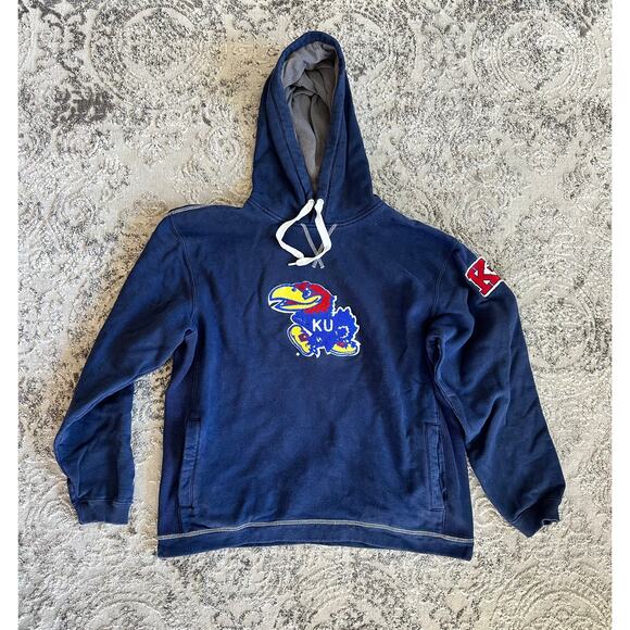 Majestic Men's KU Jayhawks Chenille Patch Logo Hoodie Sz. Medium - Picture 1 of 11